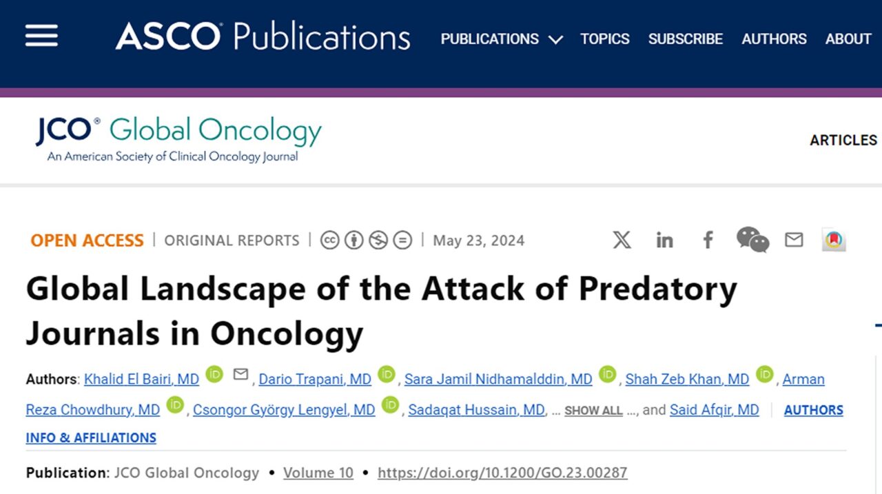 Khalid El Bairi: Our global report on the infiltration of predatory journals in the field of oncology has been published