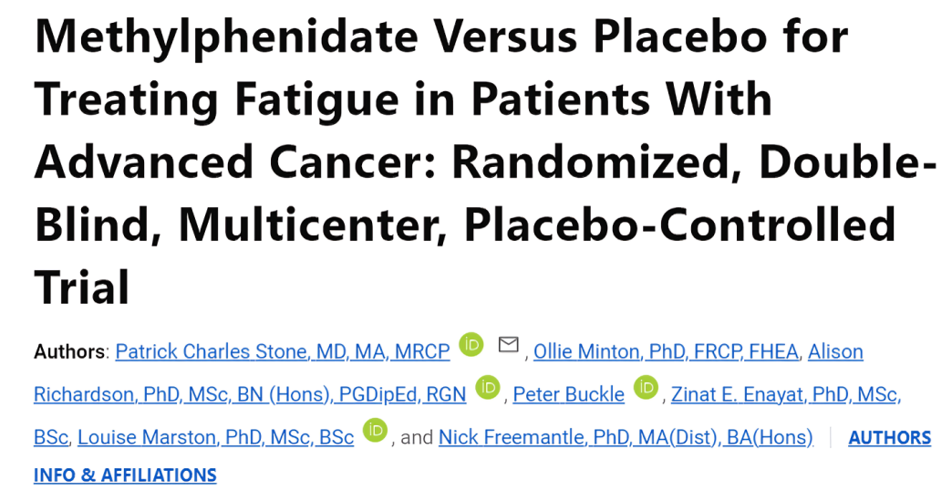 Jarushka Naidoo: Phase III trial methylphenidate versus placebo for cancer fatigue in advanced solid tumors