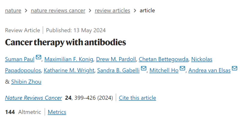 A new review summarizing the different antibody-based approaches for targeting cancer cells – Nature Reviews Cancer