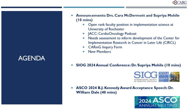 Join us at the upcoming bi-weekly Cancer and Aging Research Group meeting