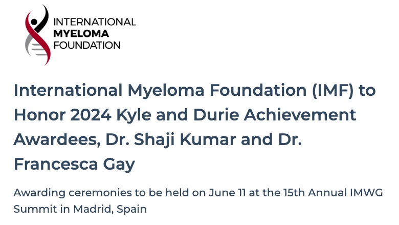 IMF and IMWG announce recipients of the Robert A. Kyle Achievement Award and Brian G.M. Durie Outstanding Achievement Award