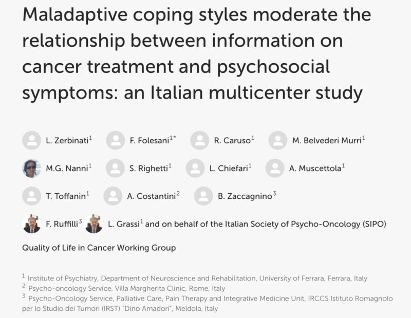 Coping styles and psychosocial symptoms after cancer diagnosis by Luigi Zerbinati et al.