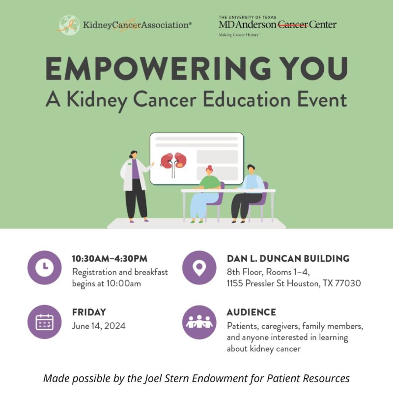 Join the Kidney Cancer Association and MD Anderson Cancer Center for a kidney cancer education event