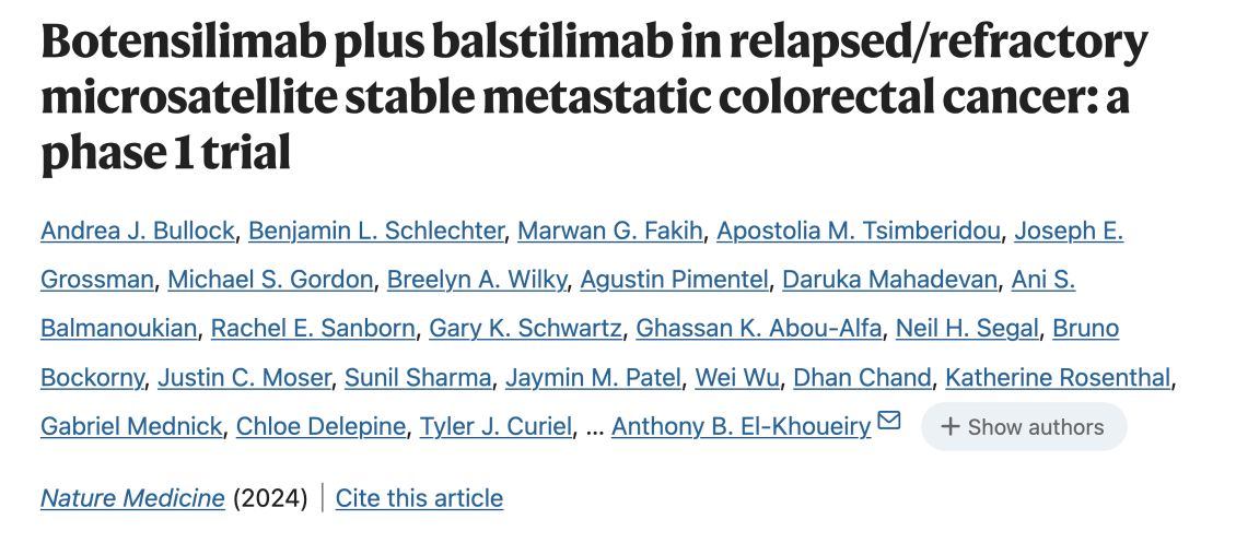Gertjan Rasschaert: Botbal in refractory pMMR/MSS mCRC: a phase 1 trial by Andrea J. Bullock et al.