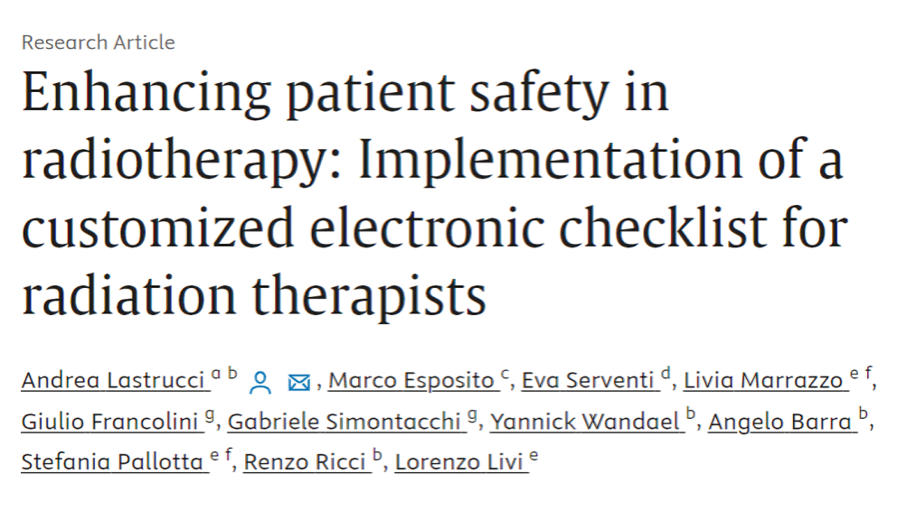 Luis Moreno Sánchez: Enhancing patient safety in radiotherapy by Andrea Lastrucci et al.