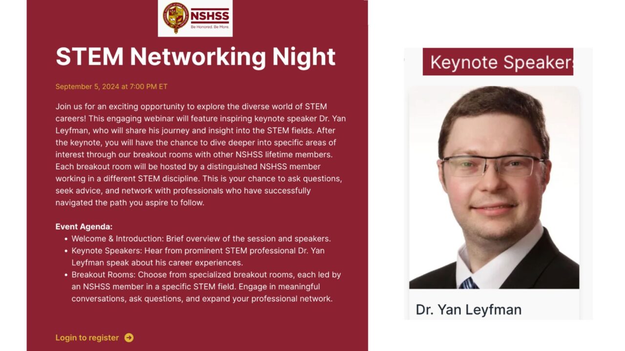 STEM Networking night with Yan Leyfman at NSHSS
