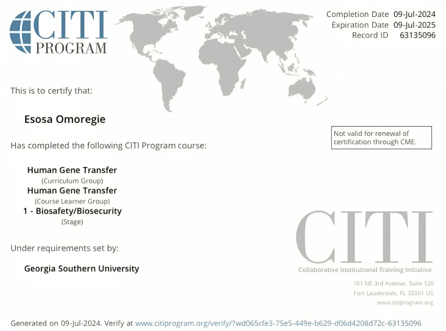 Esosa Omoregie: Just completed a comprehensive certificate course on Human Gene Transfer