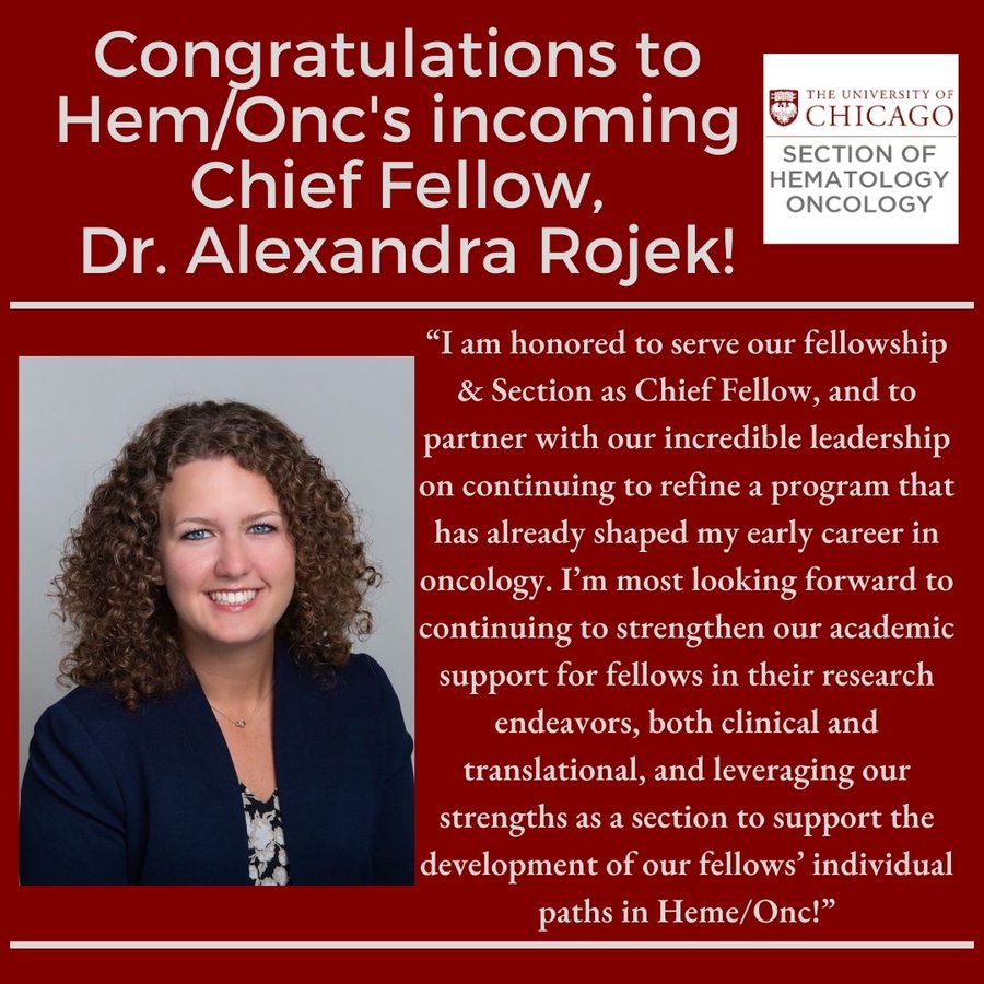 University of Chicago Hematology/Oncology’s new Chief Fellow, Dr. Alexandra Rojek