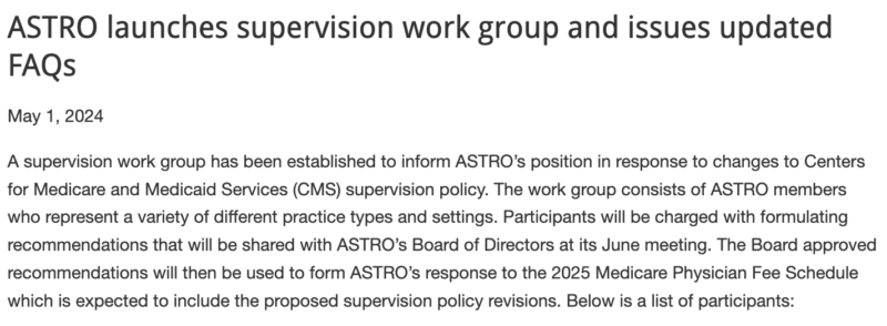 Matt Spraker: ASTRO published the names of the individuals in one of their work groups