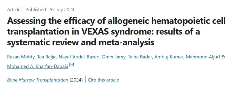 Razan Mohty: Metanalysis on role of alloHCT in VEXAS syndrome