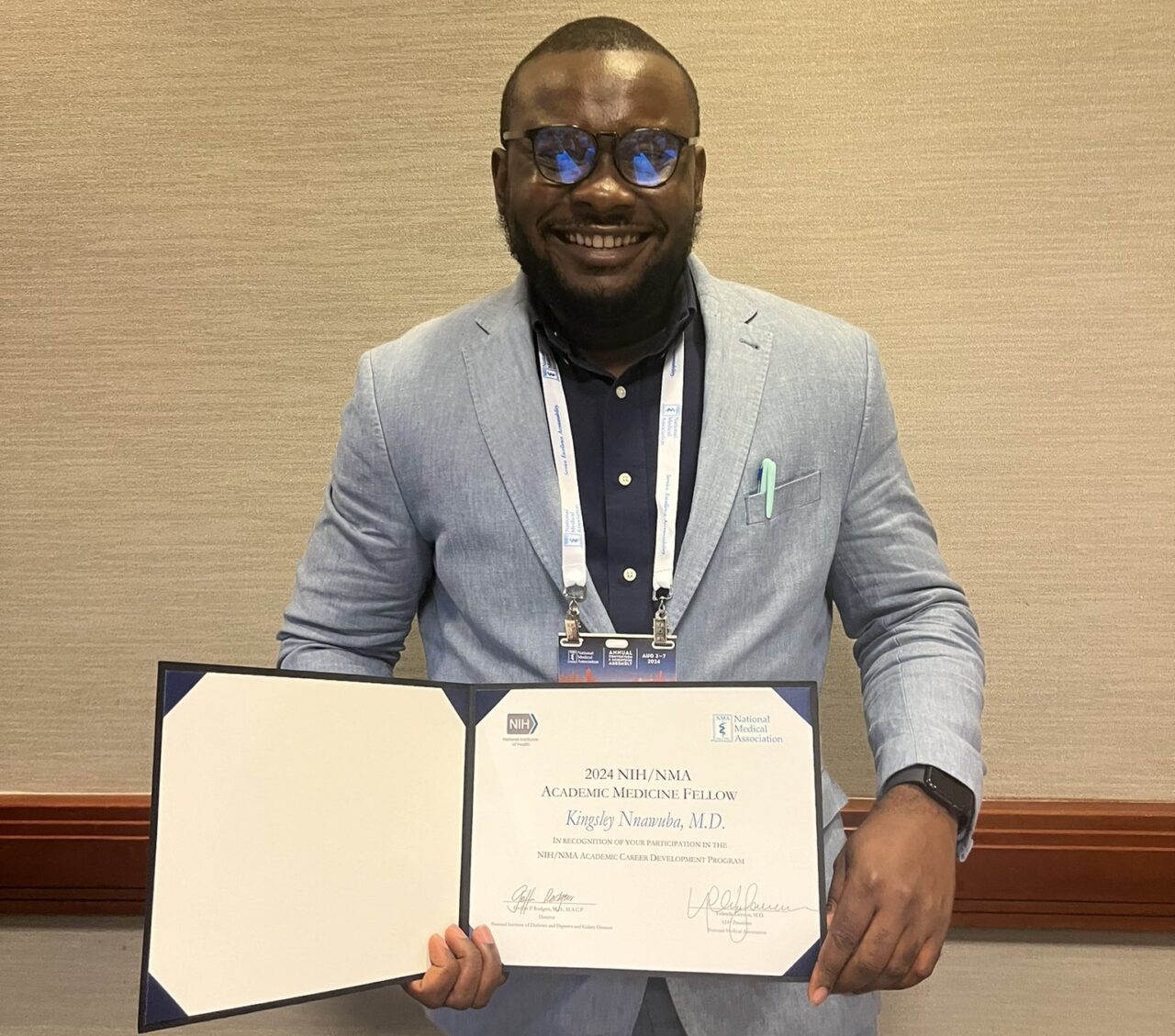 Kingsley Nnawuba was selected by the NIH for the NIH/NMA Travel Award Fellowship 2024