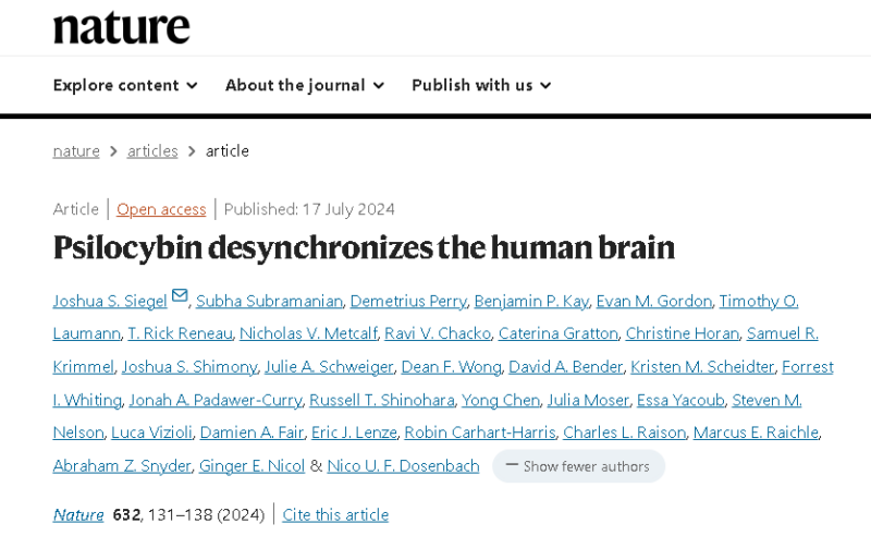 New Insights on Psilocybin's Impact on the Human Brain by Joshua Siegel et al.