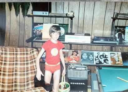 Douglas Flora: This striking young man in The Flash Underoos is me hunting for Easter candy decades ago