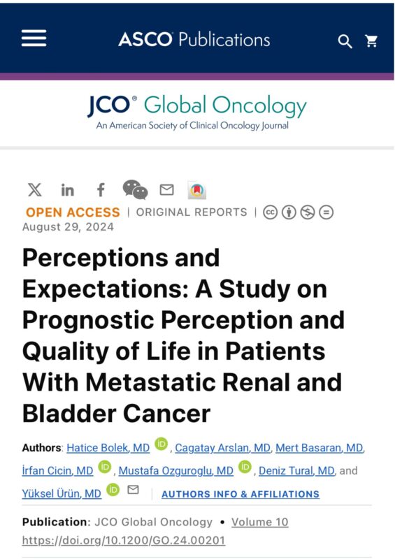 Hatice Bölek's remarkable work on our latest study on Prognostic Perception and QOL in Metastatic Renal and Bladder Cancer