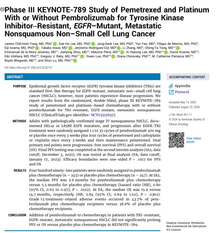 Jerónimo Rafael Rodríguez Cid: EGFR mutated patients doesnt have any benefit with immunotherapy in TKI's resistant tumors