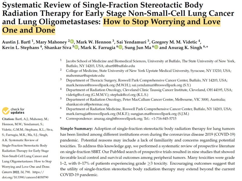 An article for those who worry about single-fraction lung SBRT