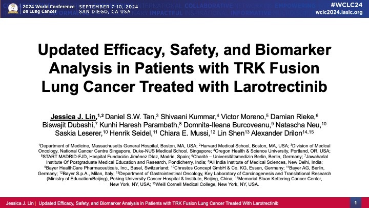 Jessica Lin: Larotrectinib in TRK fusion+ NSCLC, presented at the WCLC24 today