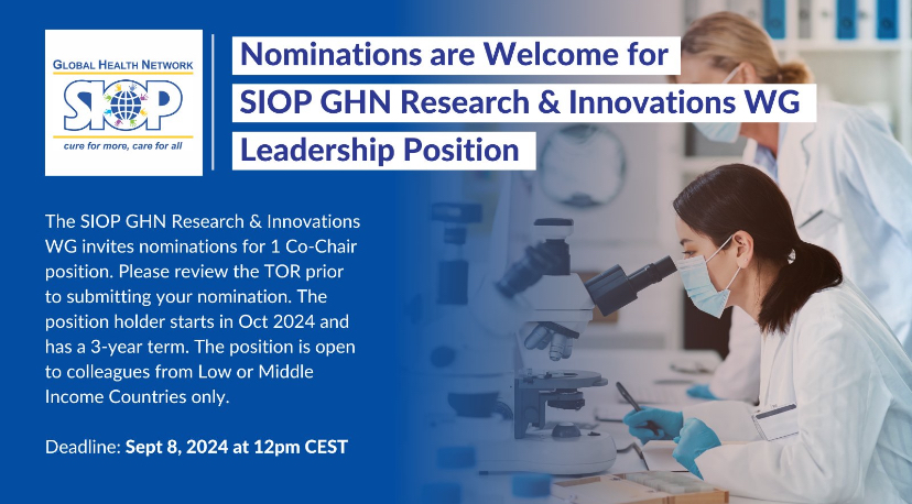 The SIOP GHN Research and Innovations WG invites nominations for 1 Co-Chair position