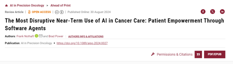 Douglas Flora: Worthy read from Frank Austin Nothaft and Brad Power in AI in Precision Oncology