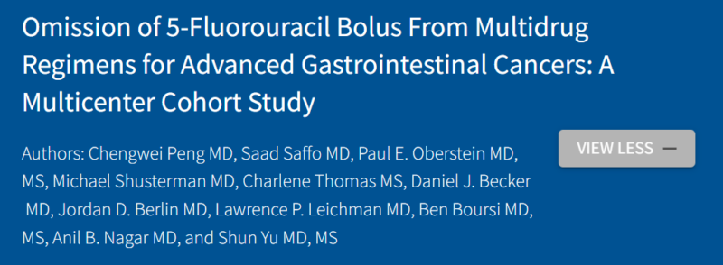 Yüksel Ürün: Omitting the 5-FU bolus from regimens in metastatic GI cancers may reduce toxicity without impacting overall survival