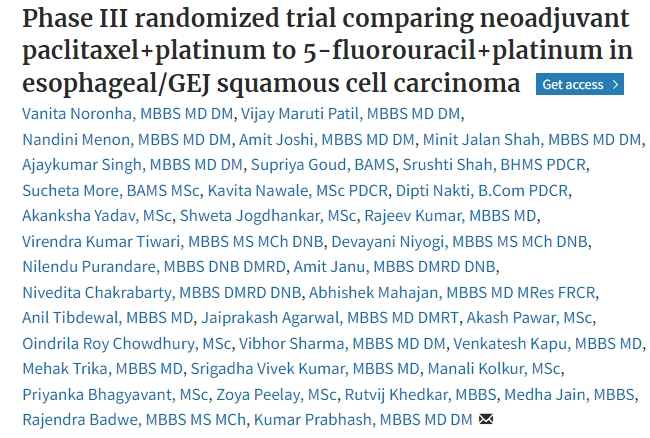 Vanita Noronha: Neoadjuvant paclitaxel+platinum to 5-fluorouracil+platinum in esophageal/GEJ squamous cell carcinoma