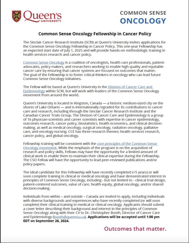 AORTIC- Africa - Common Sense Oncology Fellowship in Cancer Policy Opportunity at Queen's University