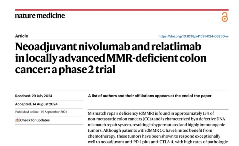 Neoadjuvant nivolumab and relatlimab in locally advanced MMR-deficient colon cancer