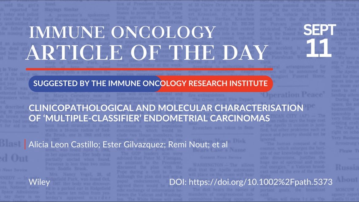 Article of the day, September 11th, suggested by the Immune Oncology Research Institute