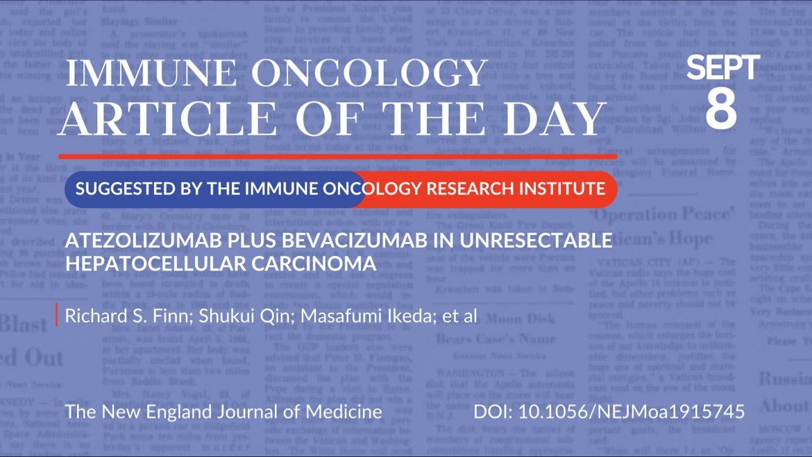 Article of the day, September 8th, suggested by the Immune Oncology Research Institute