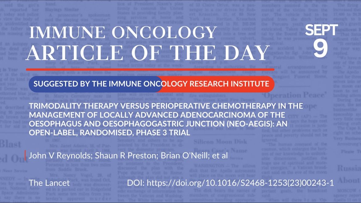 Article of the day, September 9th, suggested by the Immune Oncology Research Institute