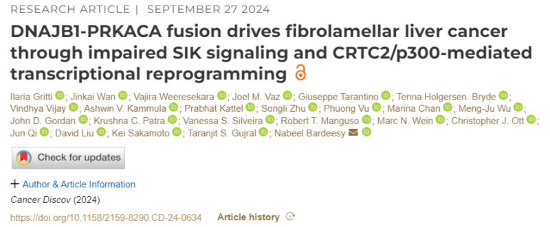 New work on how DNAJB1-PRKACA fusion drives Fibrolamellar Carcinoma