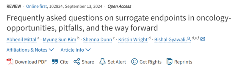 Frequently asked questions on surrogate endpoints in oncology via Bishal Gyawali et al.