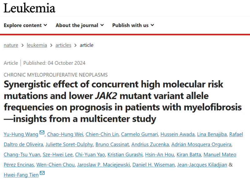 Yu-Hung Wang: Our latest myelofibrosis research