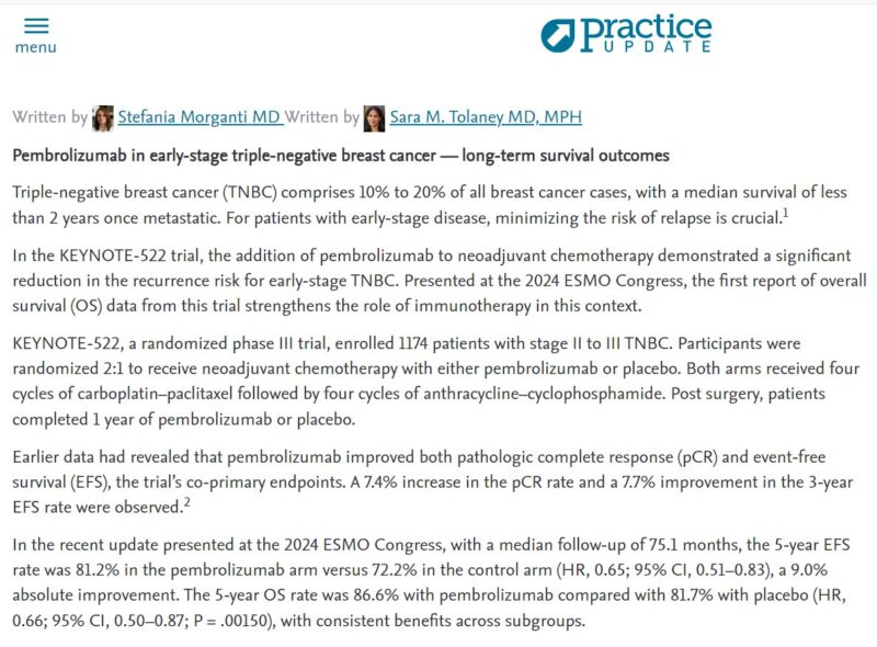 Overall survival with Pembrolizumab in early-stage TNBC - Dana-Farber’s Breast Oncology Center