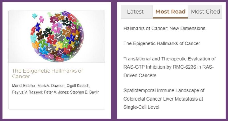 Manel Esteller: Epigenetic Hallmarks of Cancer at Cancer Discovery AACR has made it to the "Most Read" list of the journal