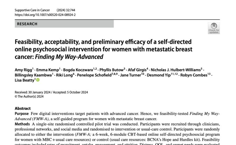 Self-directed online psychosocial intervention for women with metastatic breast cancer - MASCC