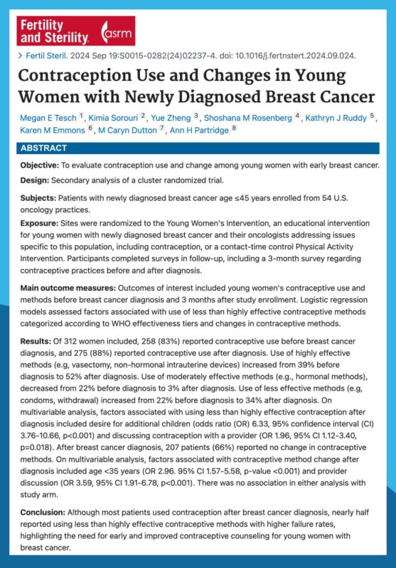 Contraception use and changes in young women with newly diagnosed Breast Cancer - Dana-Farber’s Breast Oncology Center