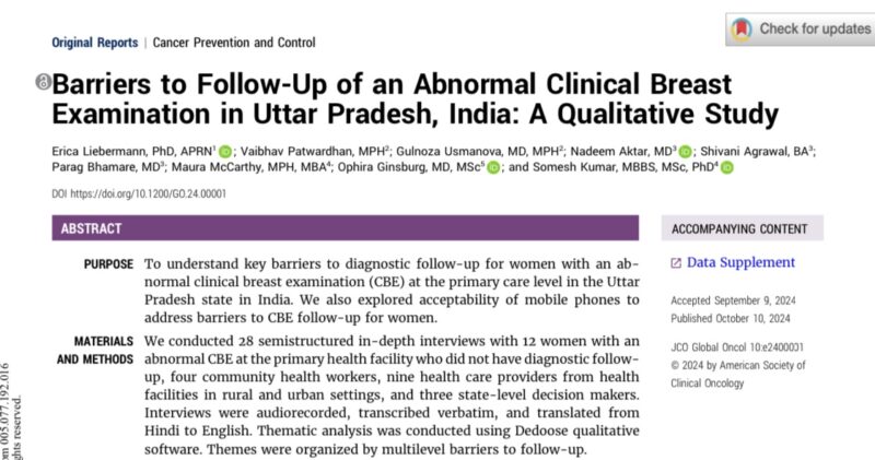 Maura McCarthy: Barriers to follow up from an abnormal clinical breast exam in UP, India