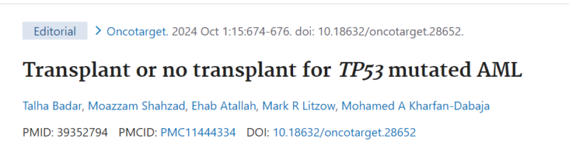 Talha Badar: Transplant or no transplant for TP53 mutated AML