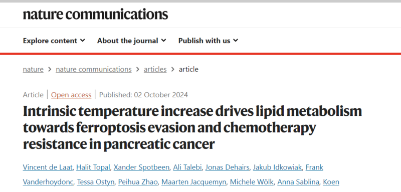 Intrinsic temperature increases ferroptosis evasion and chemotherapy resistance in Pancreatic Cancer, suggested by Anirban Maitra