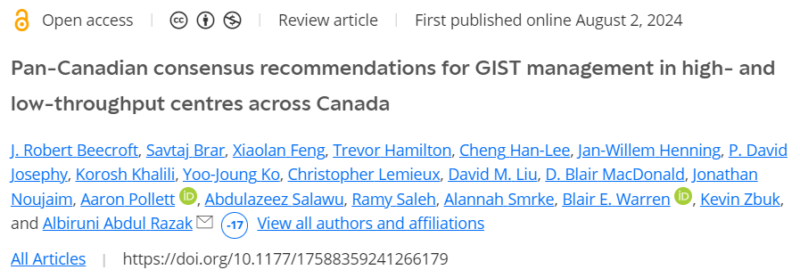 Paper Alert: GIST Management in Canada: Expert Consensus on Diagnosis, Treatment, and Patient Care in high- and low-throughput centres