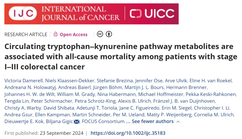 Victoria Damerell: Tryptophan and kynurenine associations with mortality among CRC patients