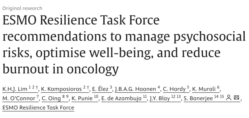 A global effort is essential to mitigate the risk of burnout and foster the well-being of the Oncology Workforce - ESMO