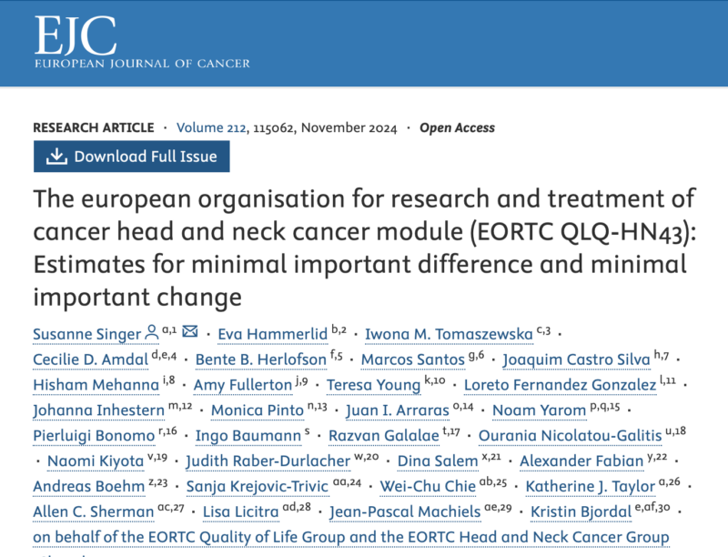 A new publication from the EORTC Quality of Life and Head and Neck Cancer Groups