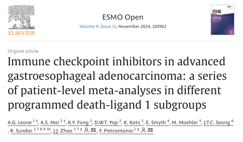 Alberto Giovanni Leone: Immune checkpoint inhibitors in advanced gastroesophageal adenocarcinoma