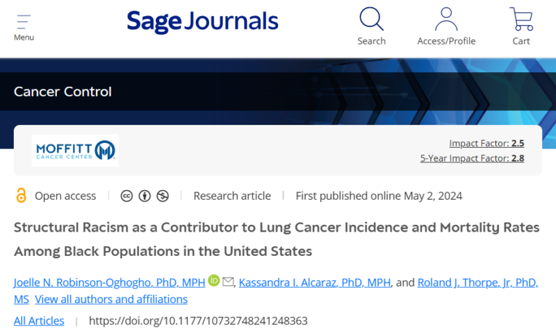 Paper Alert ! Structural Racism's Impact on Lung Cancer Rates Among Black Americans: A County-Level Analysis