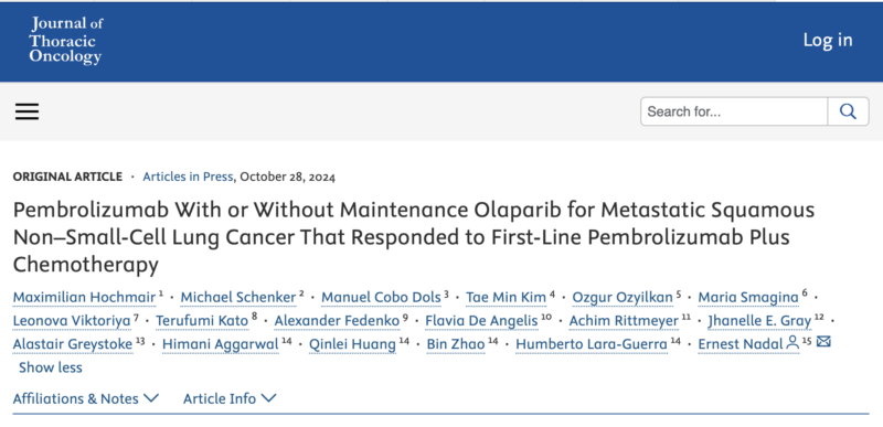Jarushka Naidoo: Maintenance Pembrolizumab with or without Olaparib for Advanced Squamous NSCLC