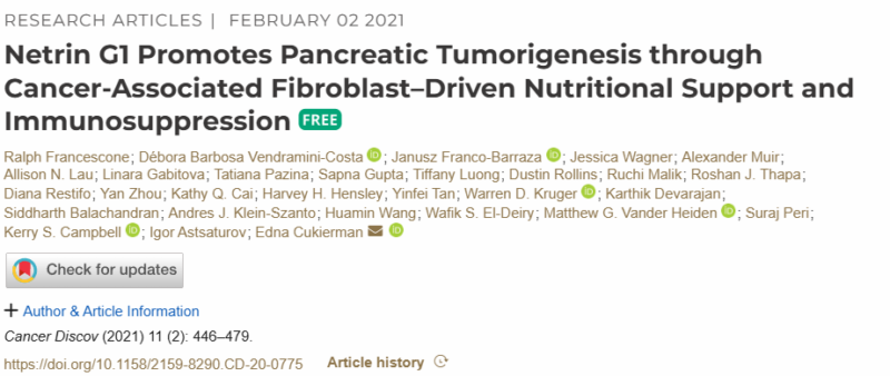 Netrin G1 in pancreatic tumorigenesis