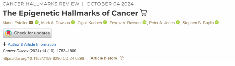 Manel Esteller: Epigenetic Hallmarks of Cancer at Cancer Discovery AACR has made it to the "Most Read" list of the journal