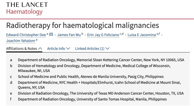 Edward Christopher Dee: The need to match advances in radiotherapy for haematological cancers